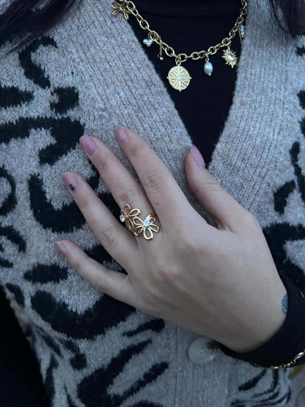 Bague Fleurs - Dorée (double)