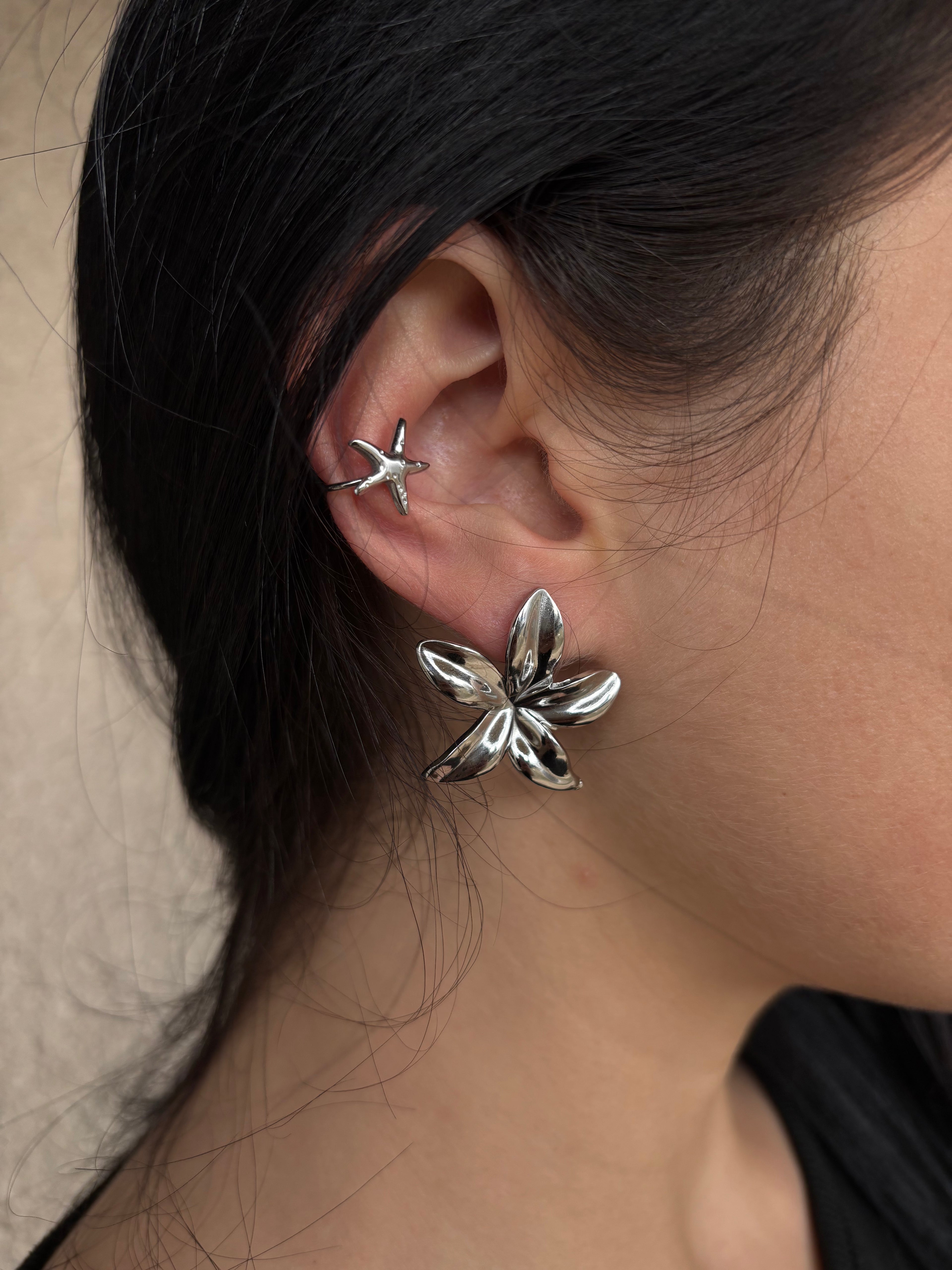 Boucles d'oreilles fleur argentée