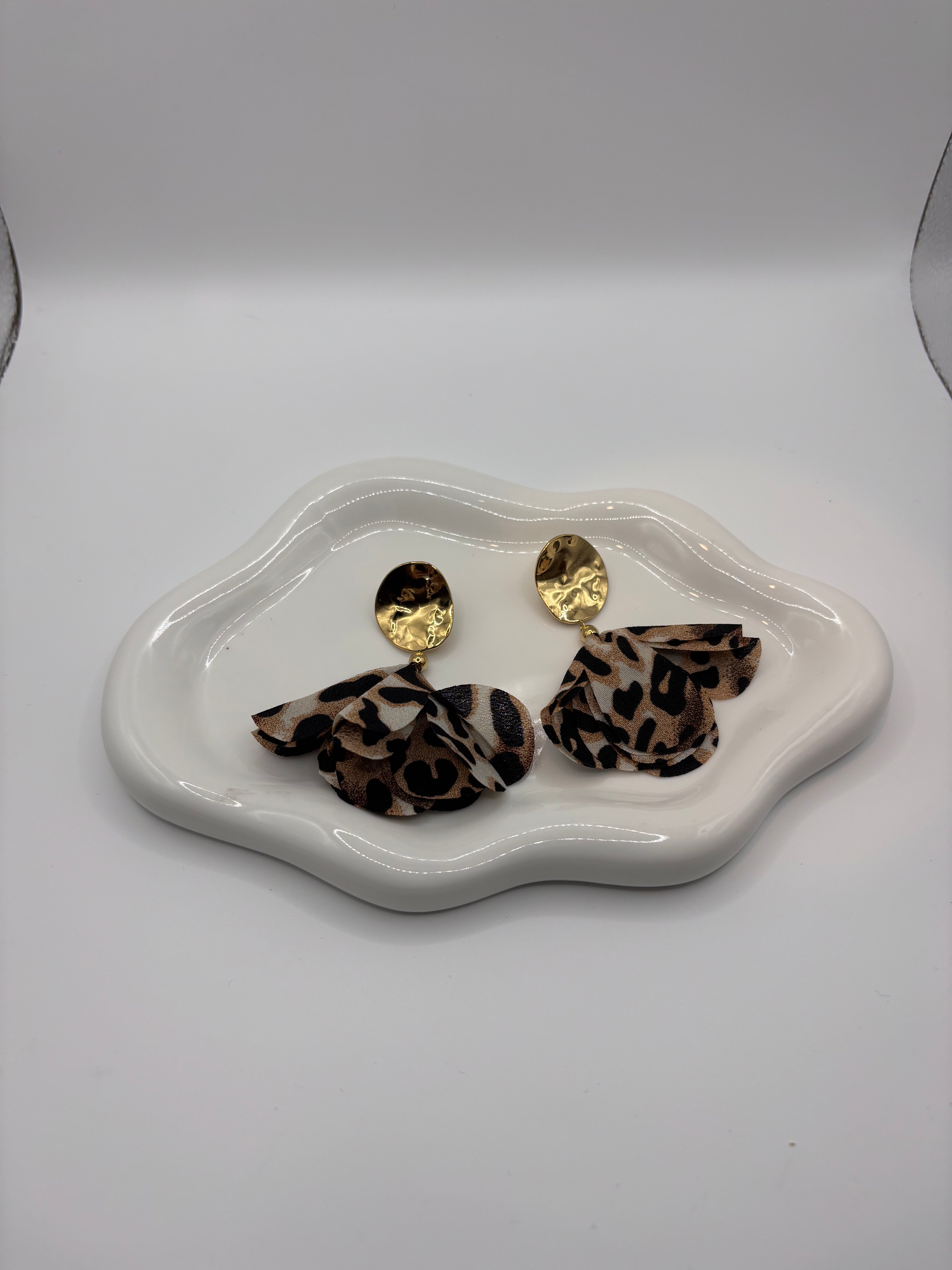 Boucles Léopard - Dorées & tissu