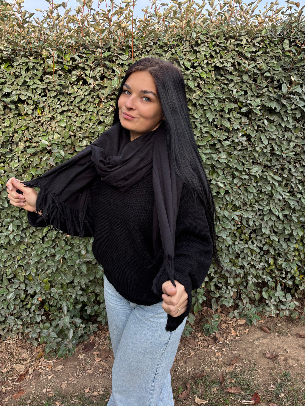 Écharpe laine – toucher cachemire (Noir)