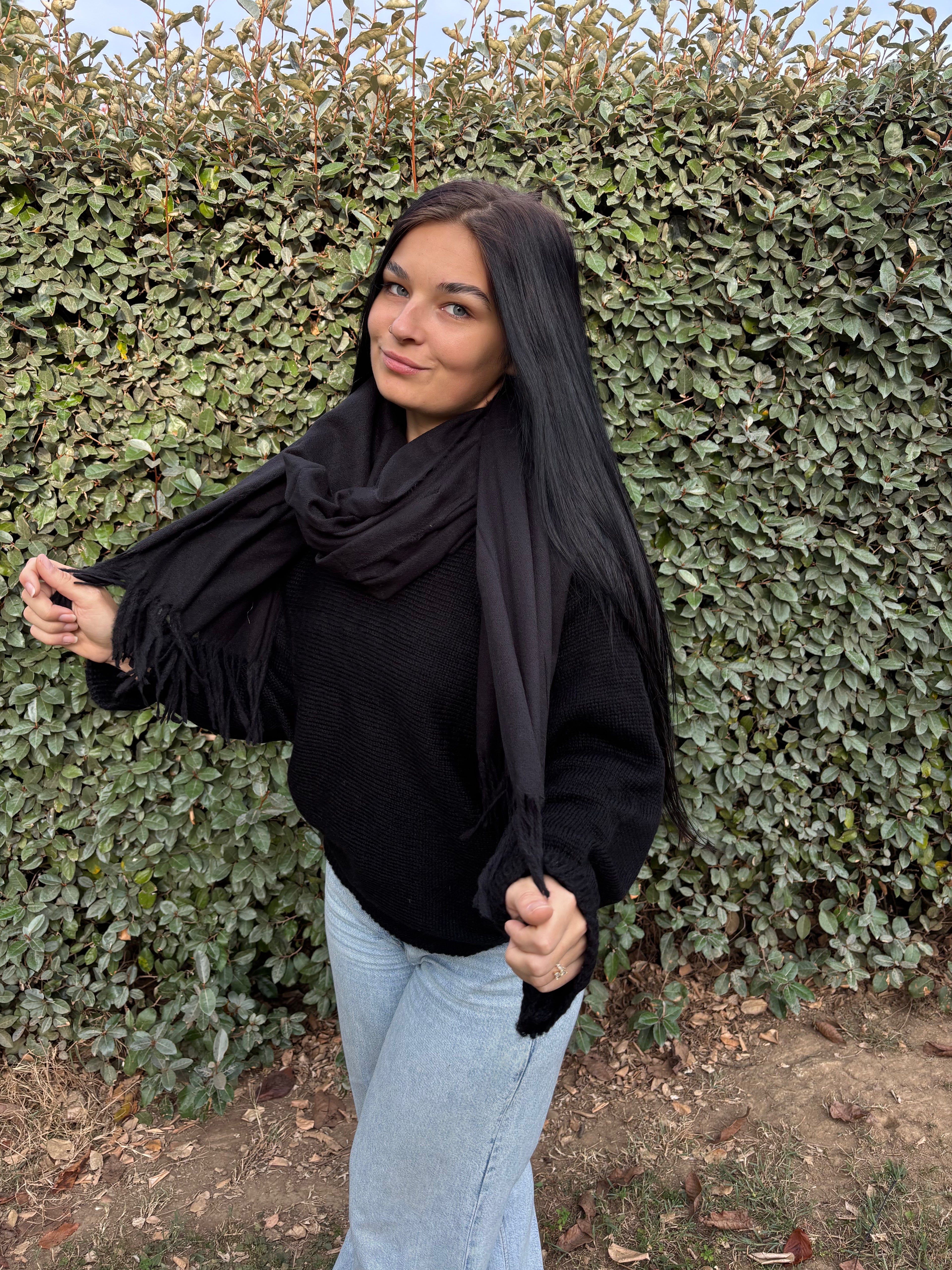 Écharpe laine – toucher cachemire (Noir)