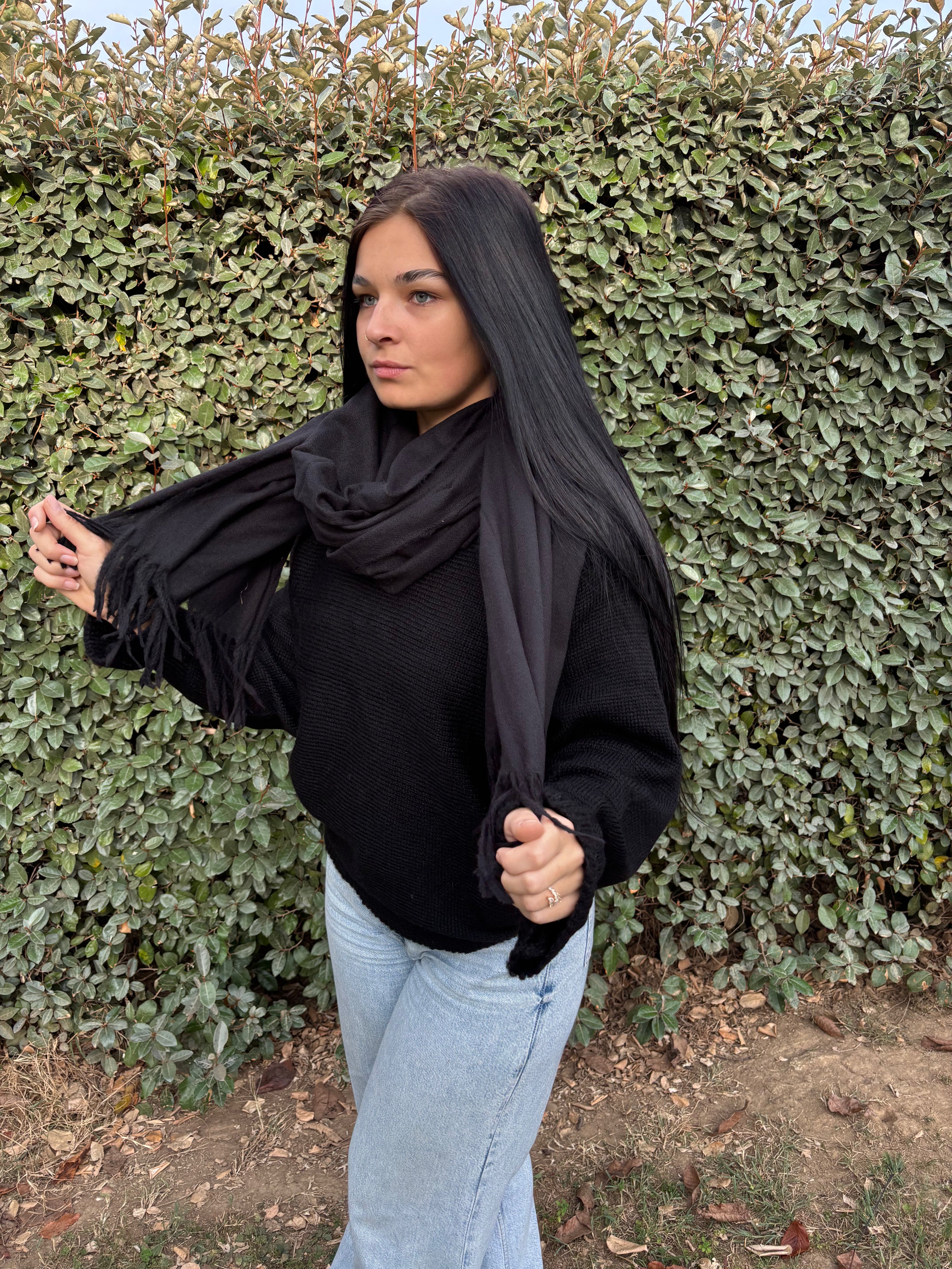 Écharpe laine – toucher cachemire (Noir)