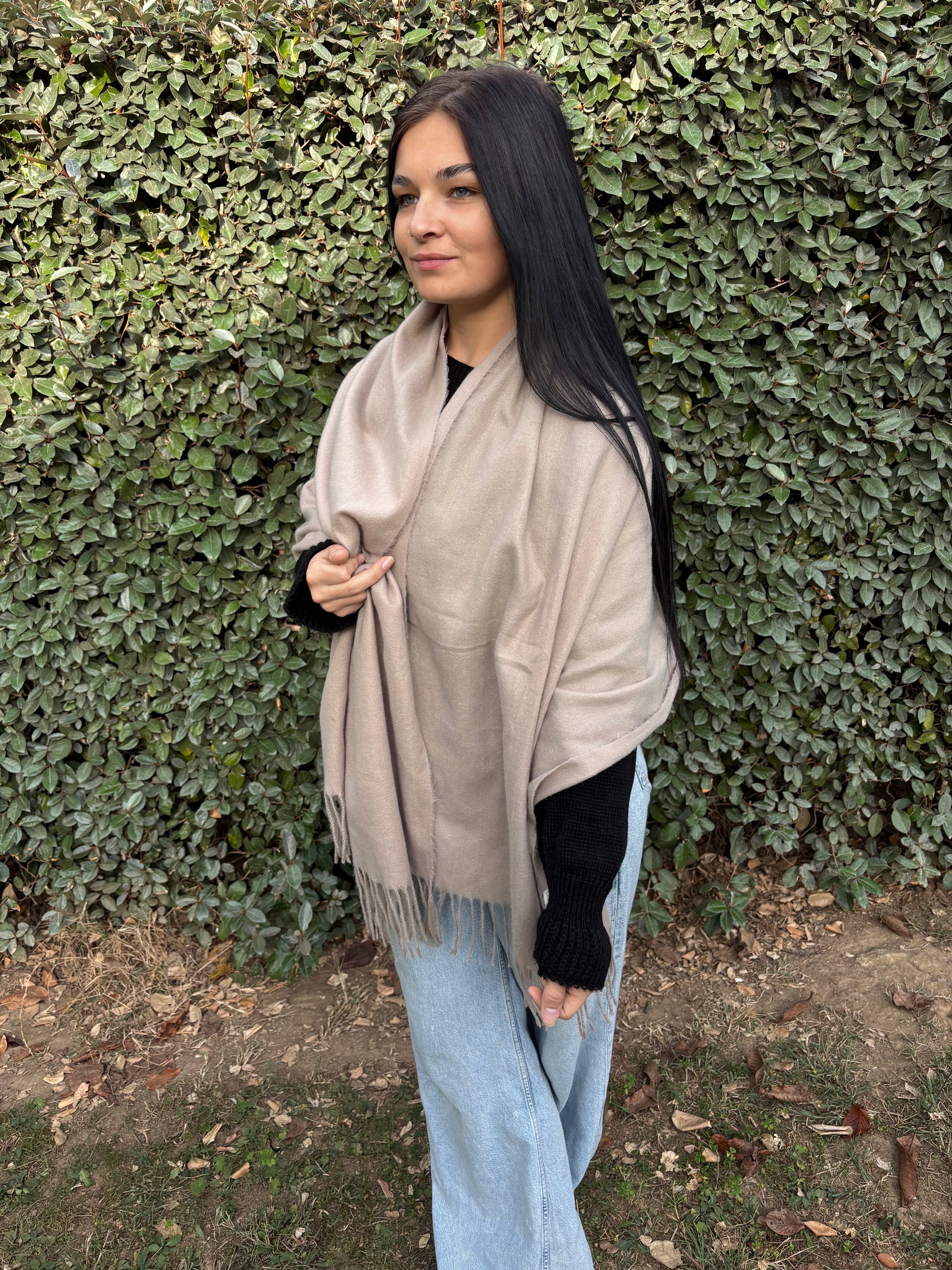 Écharpe laine – toucher cachemire (Taupe)