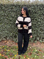 Gilet Alba – rayé noir & écru (Taille unique)