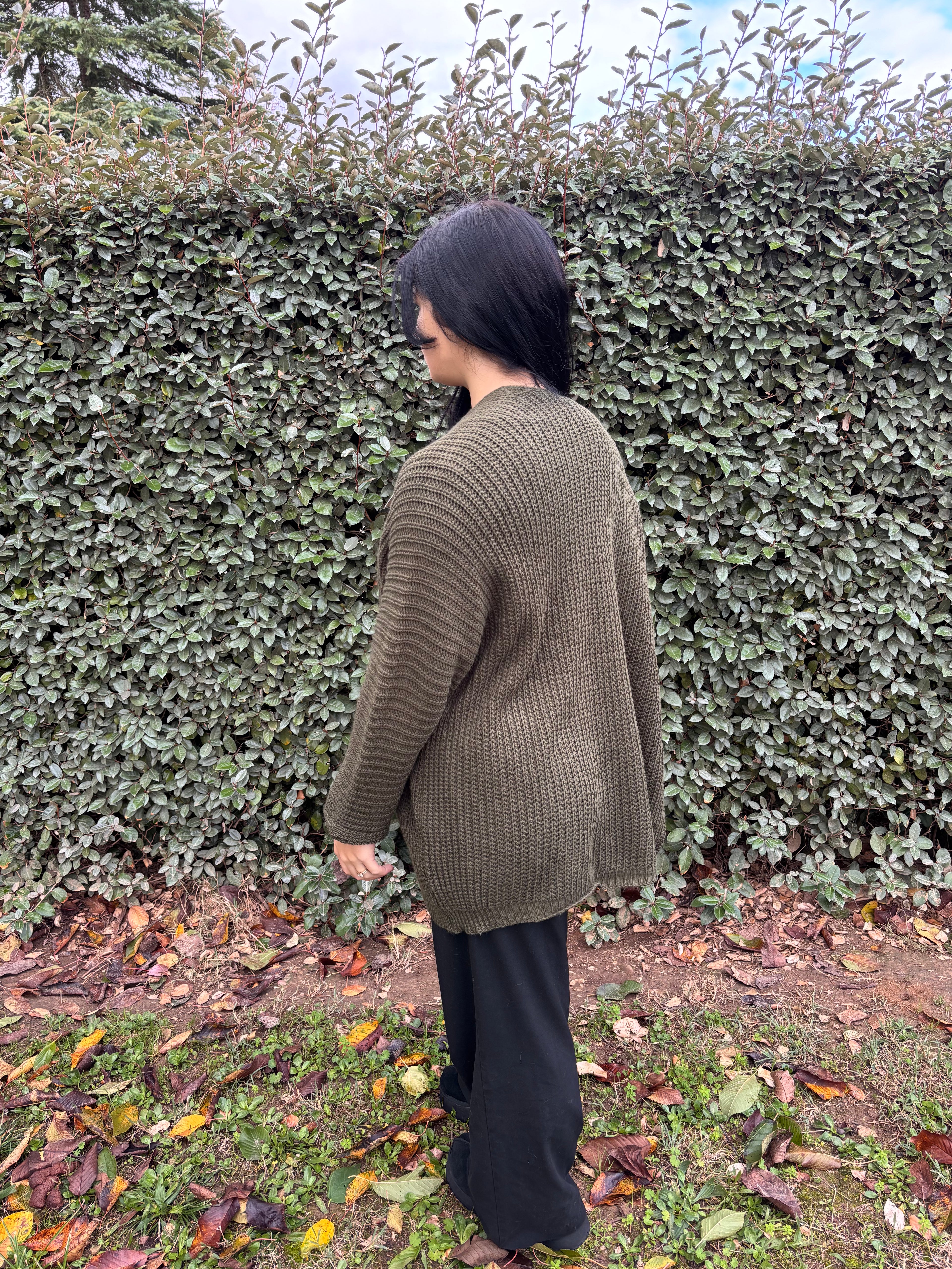 Gilet Anna – grosses mailles vert (Taille unique)