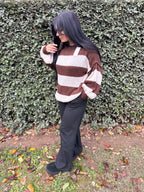 Pull Chloé – rayures chocolat & beige (Taille unique)