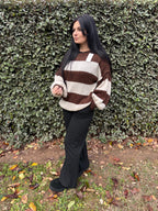 Pull Chloé – rayures chocolat & beige (Taille unique)