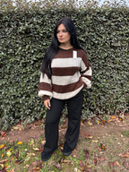 Pull Chloé – rayures chocolat & beige (Taille unique)