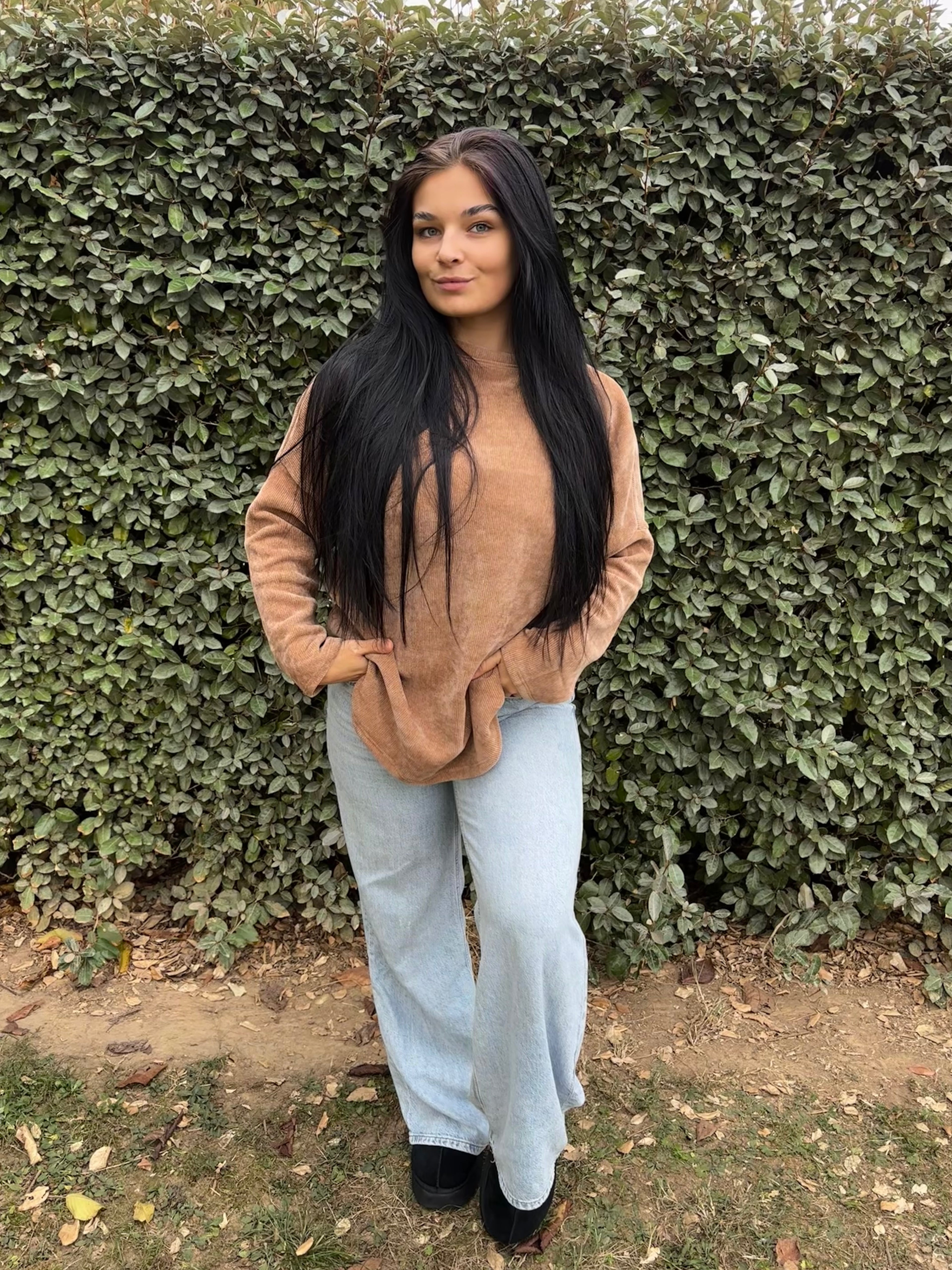 Pull Ivy – effet velours (Camel, Taille unique)