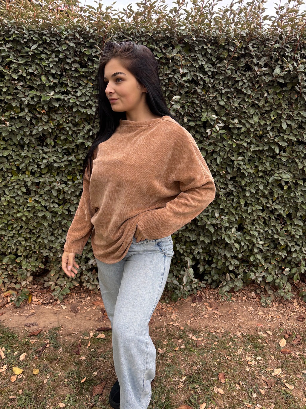 Pull Ivy – effet velours (Camel, Taille unique)