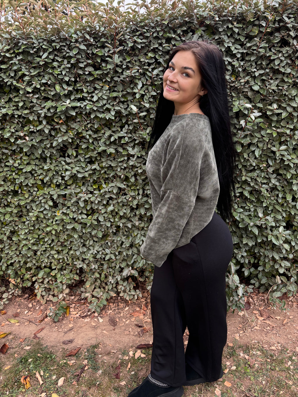 Pull Ivy – effet velours (Kaki, Taille unique)