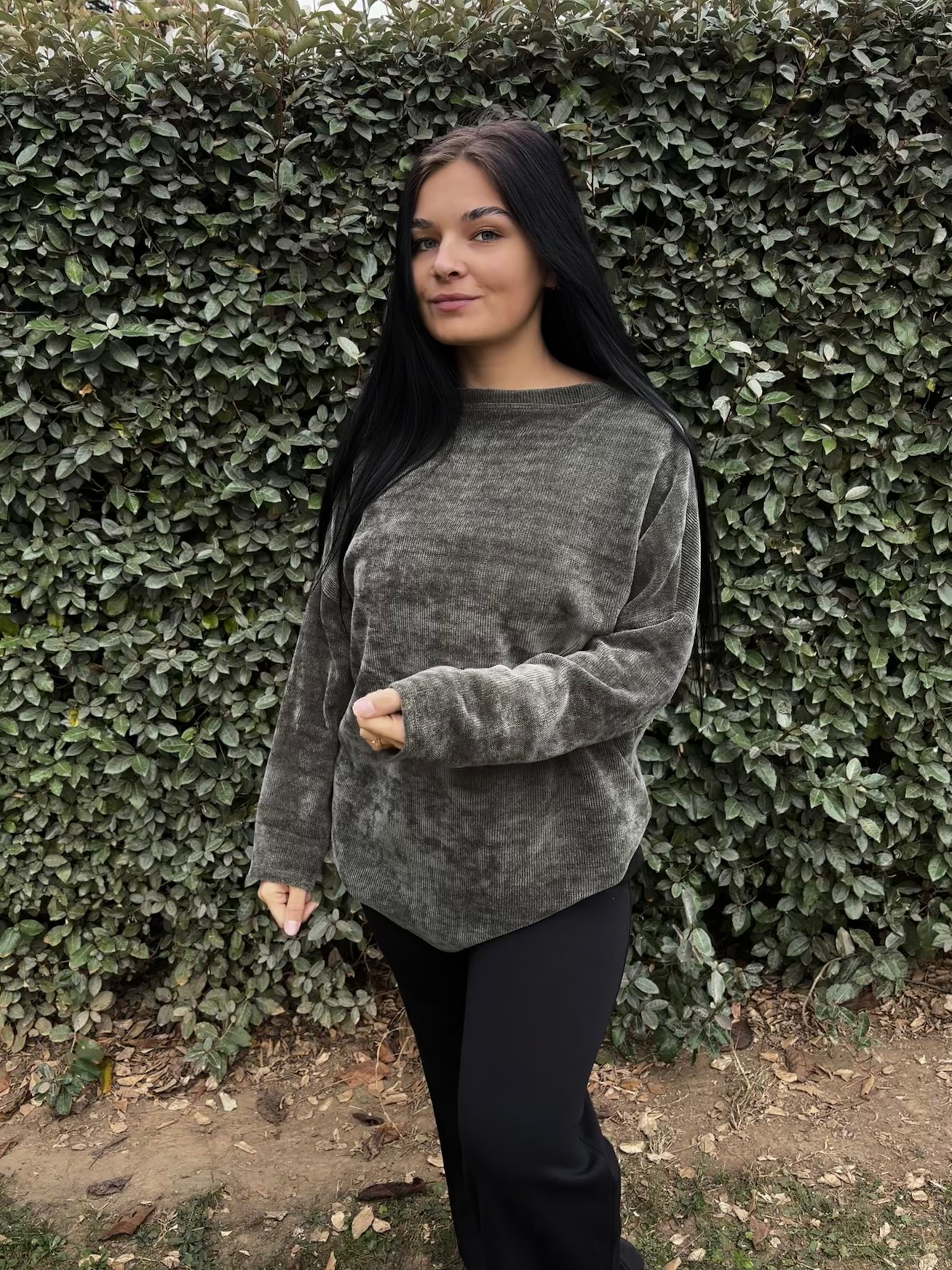 Pull Ivy – effet velours (Kaki, Taille unique)